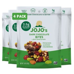 JOJO's Dark Chocolate Bites Made with Hemp, Plant Based Protein, Low Sugar, Low Carb, Vegan, Paleo & Keto Friendly, Healthy Snack