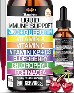 Zinc Quercetin Vitamin C D3 Liquid Immune Support with Vitamin A K2 Echinacea Chlorophyll and Elderberry