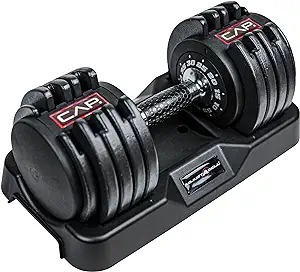 CAP Barbell 55 lb Single Adjustable Dumbbell with Contoured Full Rotation Handle, Honeycomb Black and Chrome Handle