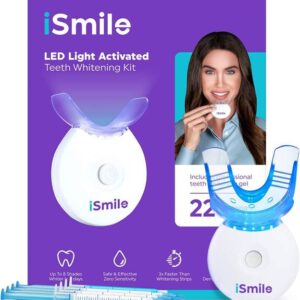 iSmile Teeth Whitening Kit - LED Light, 35% Carbamide Peroxide, (3) 3ml Gel Syringes, (1) Remineralization Gel, and Tray