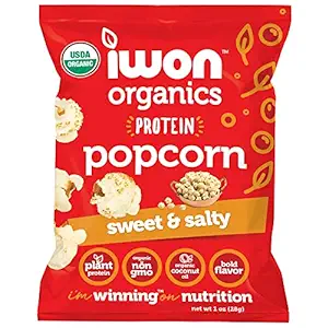 IWON Organics Protein Popcorn, Sweet and Salty Flavor, Organic Healthy Snacks, 1 Oz Bags