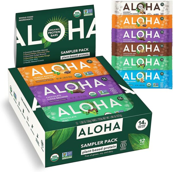 ALOHA Organic Protein Bars, Vegan Snacks, Low Sugar, Gluten-Free, Low Carb, Paleo, Non-GMO, Stevia-Free, No Sugar Alcohols