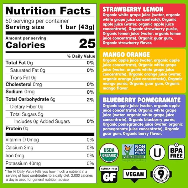 DeeBee's Organics Classic Super Fruit Freezie Pops, No Added Sugars, No Artificial Flavors or Colors