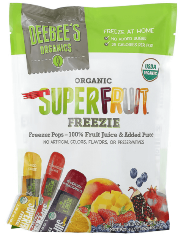 Deebee's Organic, Superfruit Freezie, Assorted Flavors, 10 Bars, 1.35 fl oz (40 ml) Each
