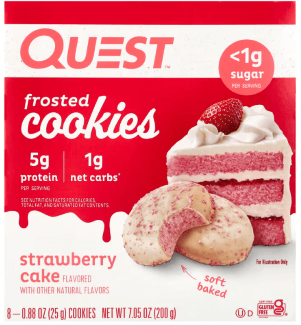 Quest Nutrition, Frosted Cookies, Strawberry Cake, 8 Cookies, 0.88 oz (25 g) Each