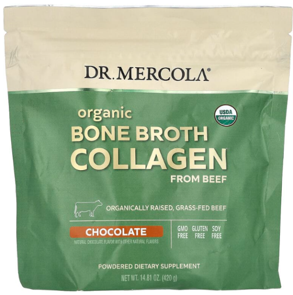 Dr. Mercola, Organic Bone Broth Collagen from Beef, Chocolate, 14.81 oz