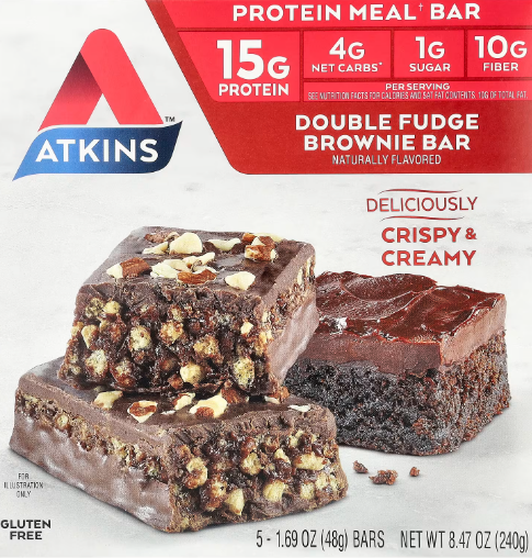Atkins, Protein Meal Bar, Double Fudge Brownie, 5 Bars, 1.69 oz each