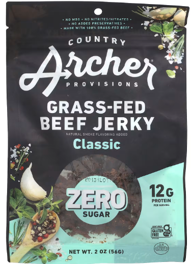 Country Archer Jerky, Grass-Fed Beef Jerky, Classic, 2 oz