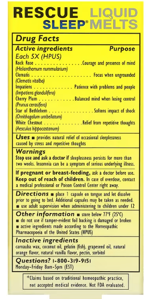 Bach, Original Flower Remedies, Rescue Sleep Liquid Melts, 28 Capsules