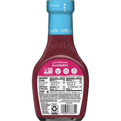 Annie's Organic Lite Raspberry Vinaigrette Salad Dressing, Non-GMO